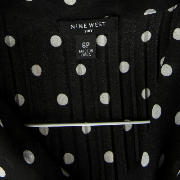 Nine West Blouse Polka Dot Top Tie Neck  Short Sleeve Black White 6P - Picture 6 of 8